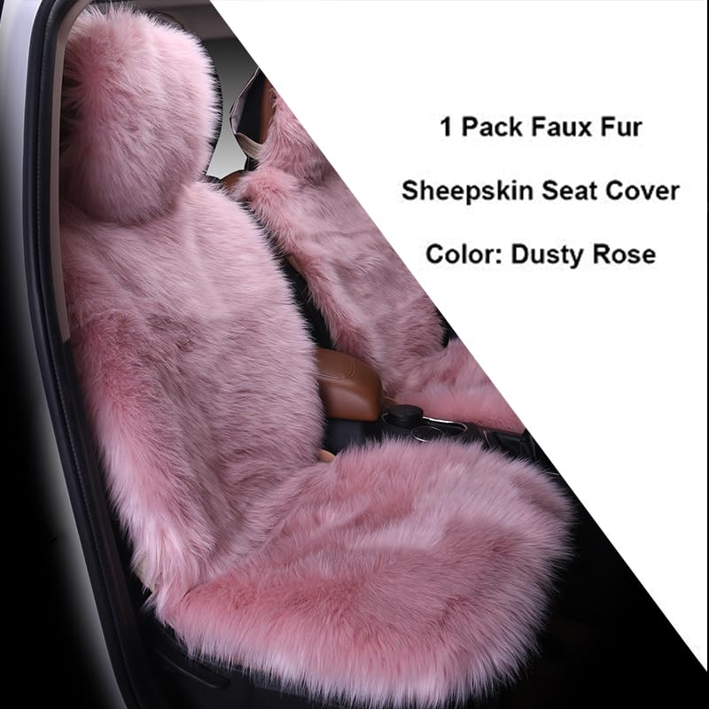 Maple's Maples 1Pc Faux Sheepskin Wool Fur Car Seat Cover for Cars SUV Trucks Universal Fit, Soft Plush Synthetic Wool Buck Fur Car Seat Cushions (Dusty Rose) - Image 1